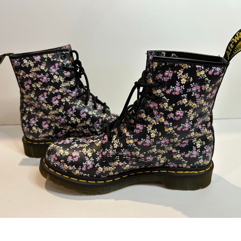 Dr. Martens 1460 Tydee Floral Combat Boots Women's Size 9 Black Lace Up - Picture 6 of 10